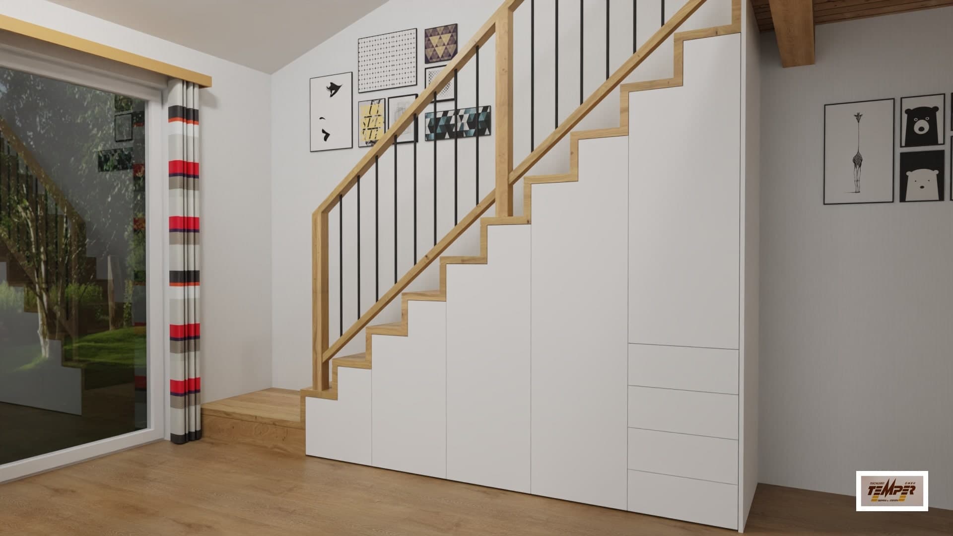 Holztreppe mit schwarzem Stabgeländer - Bild 3