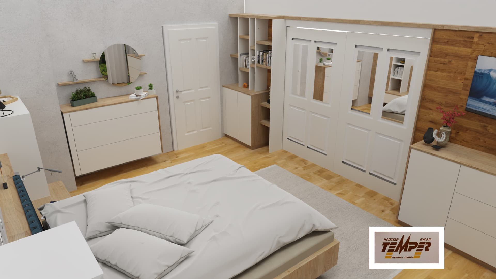 Elternschlafzimmer mit Schiebeelementen und Holzakzenten - Bild 2