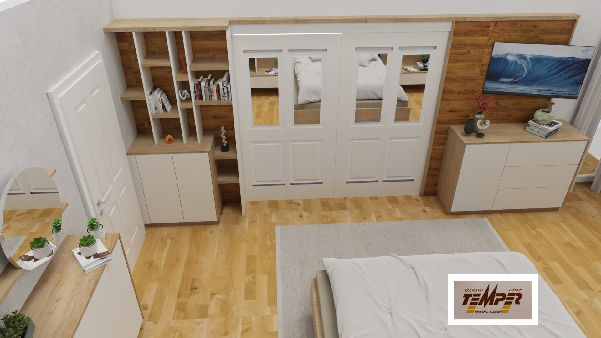 Elternschlafzimmer mit Schiebeelementen und Holzakzenten - Bild 3