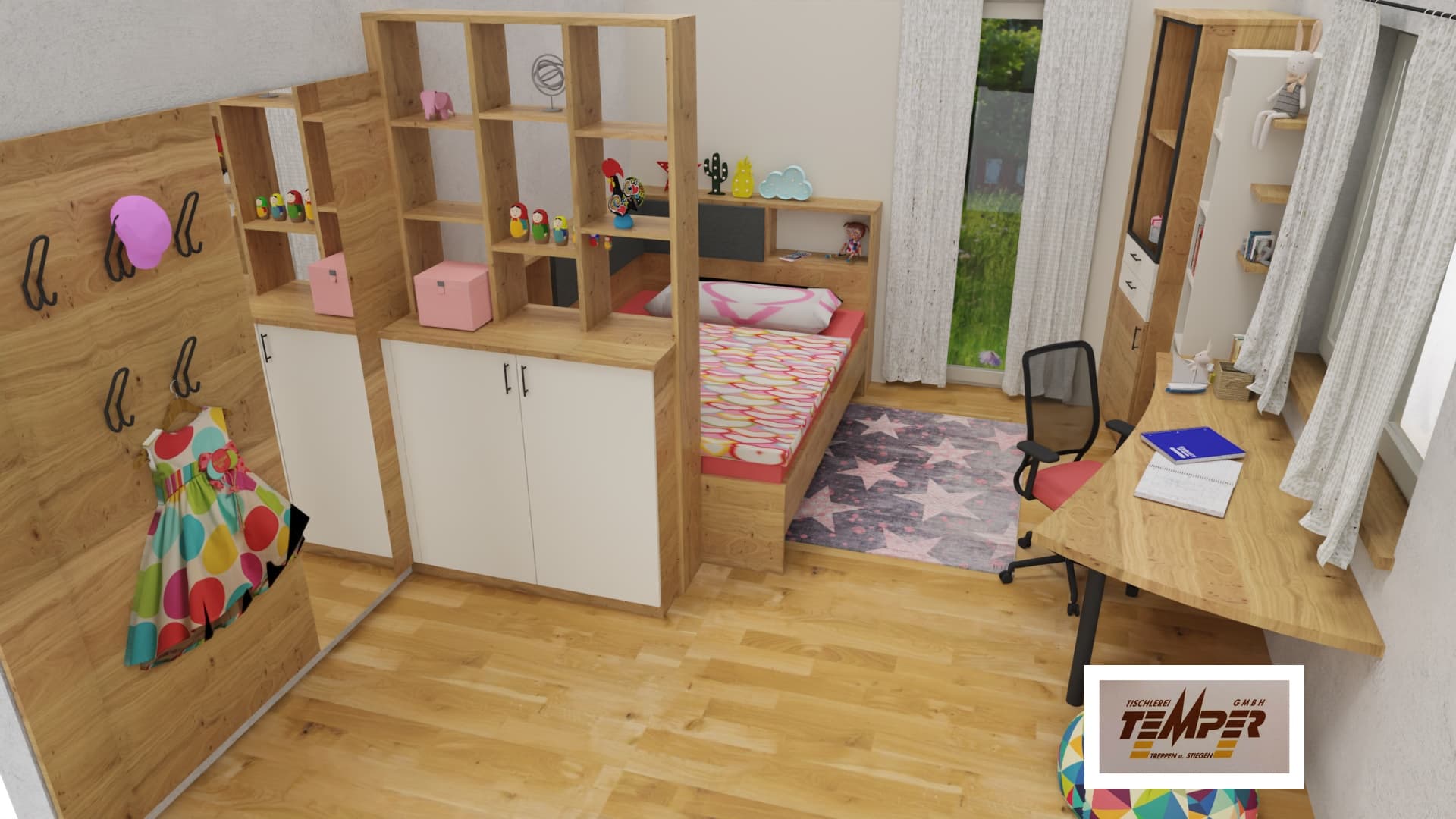 Kinderzimmer Mädchen mit Raumteiler und Spielbereich - Bild 2