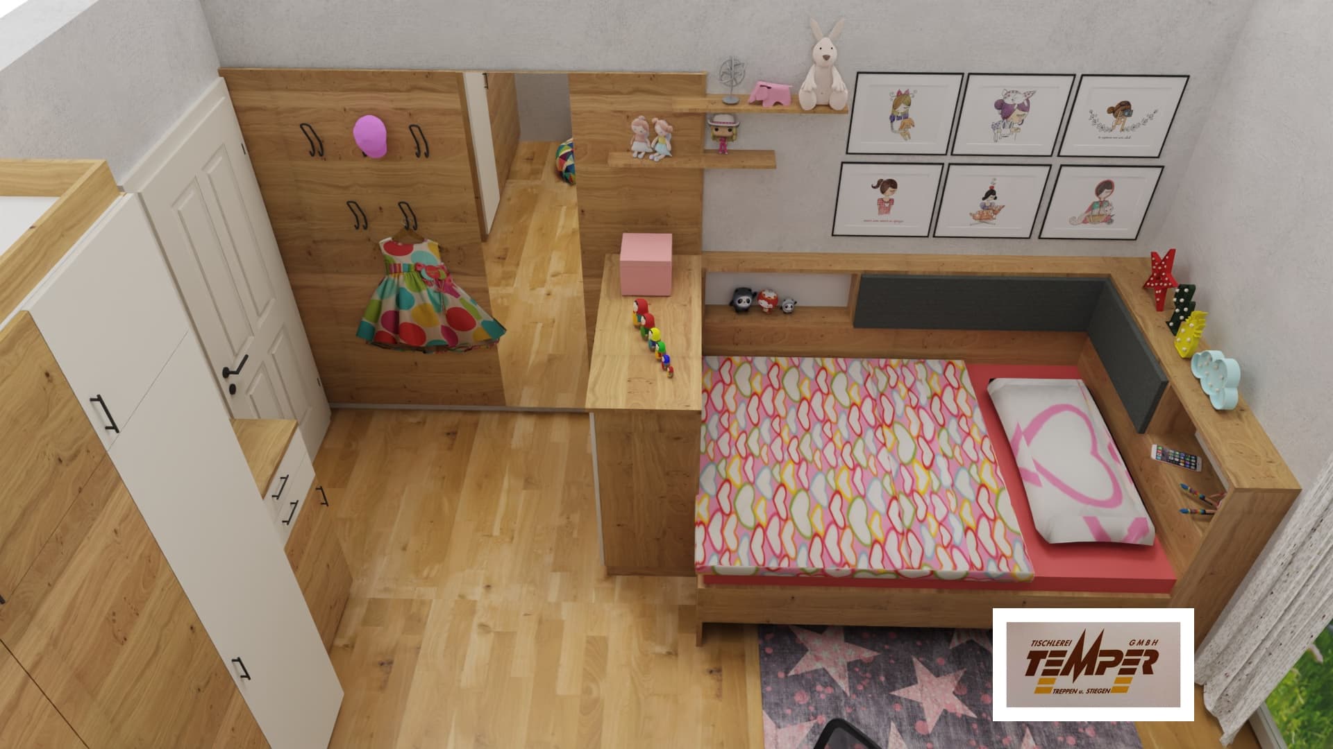 Kinderzimmer Mädchen mit Raumteiler und Spielbereich - Bild 3