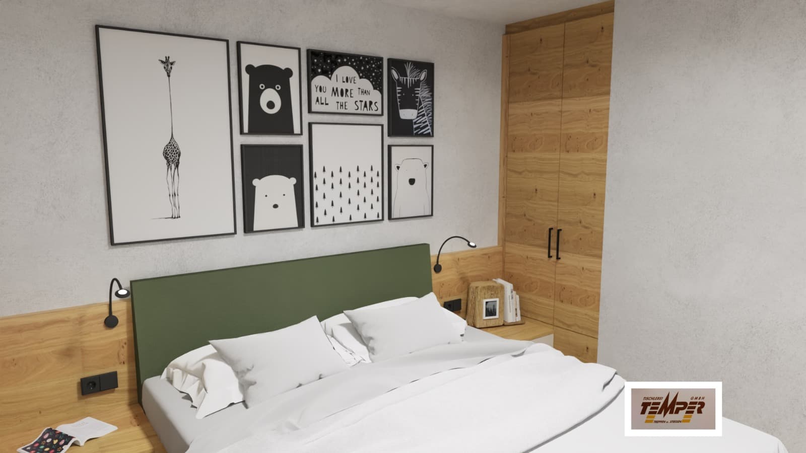 Schlafzimmer in Eiche mit grünem Bettkopfteil - Bild 3